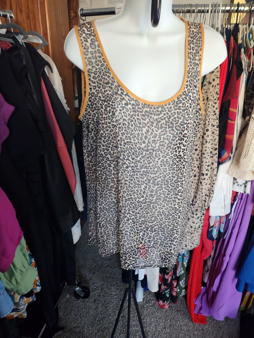 h.i.p. Leopard Print Tank Top with Mustard Trim